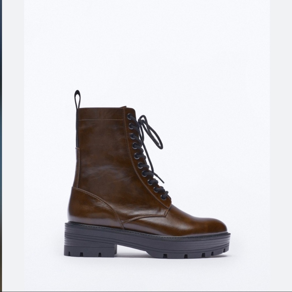 Brown leather zara lace up boots NWT 39